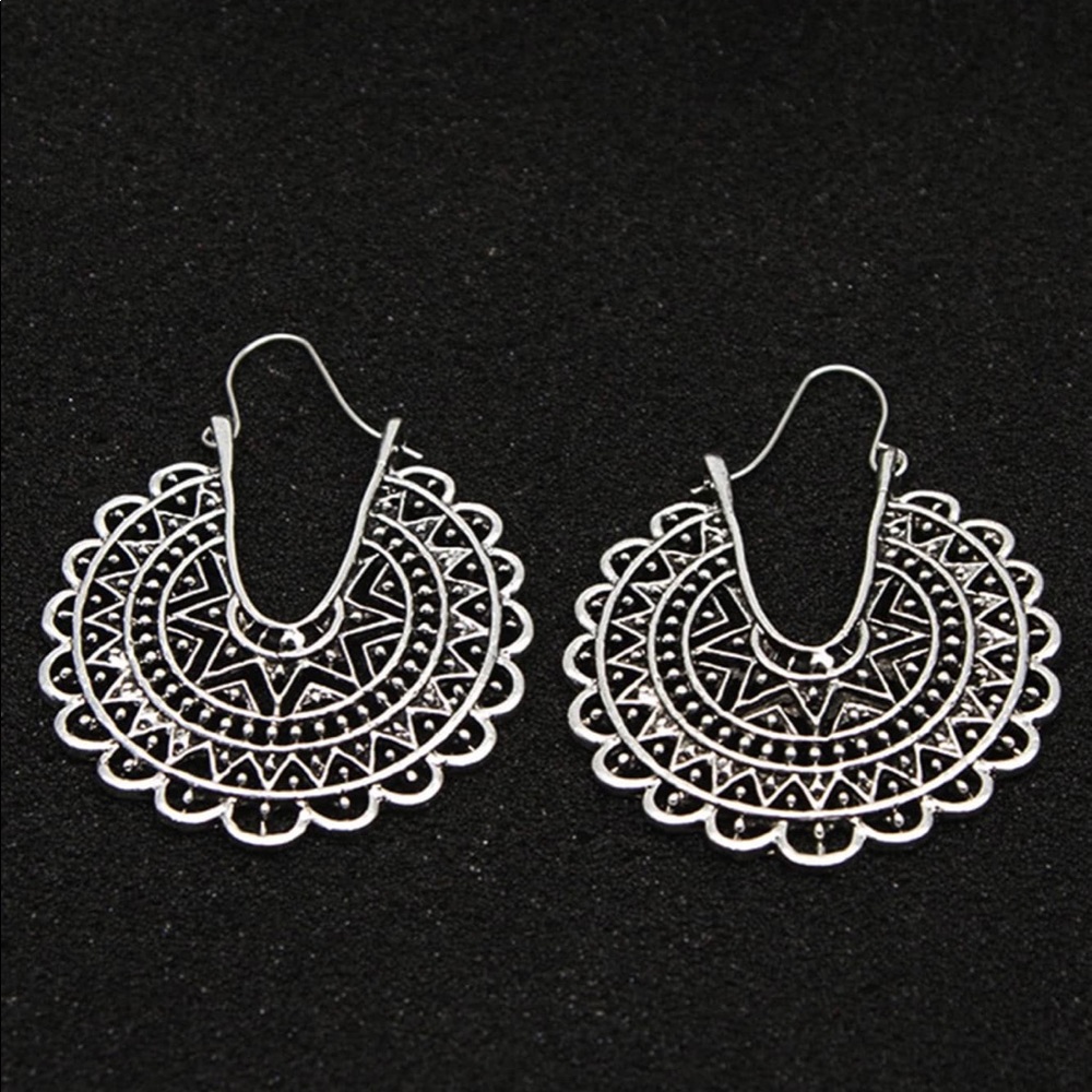 Funky Silver BoHo Dangle Earrings - Picture 2 of 3